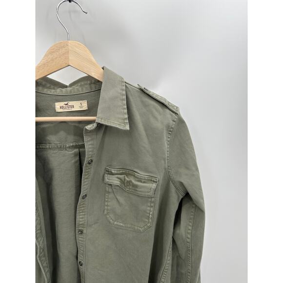 Hollister Olive Green Utility Jacket Button Down Shirt Raw Hem Women Small - Picture 6 of 9